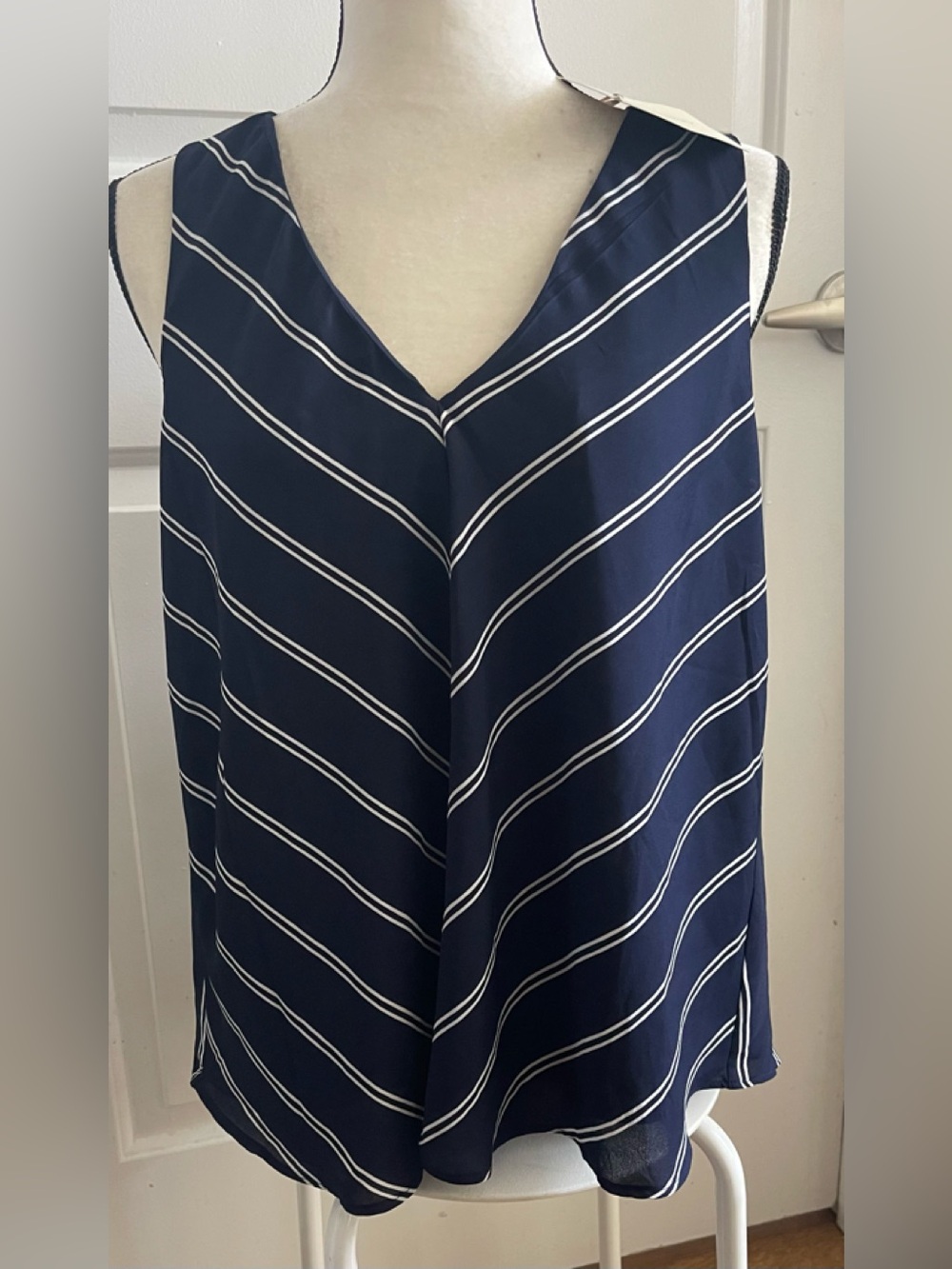 Cynthia Rowley Navy and White Striped V-Neck Sleeveless Camisole